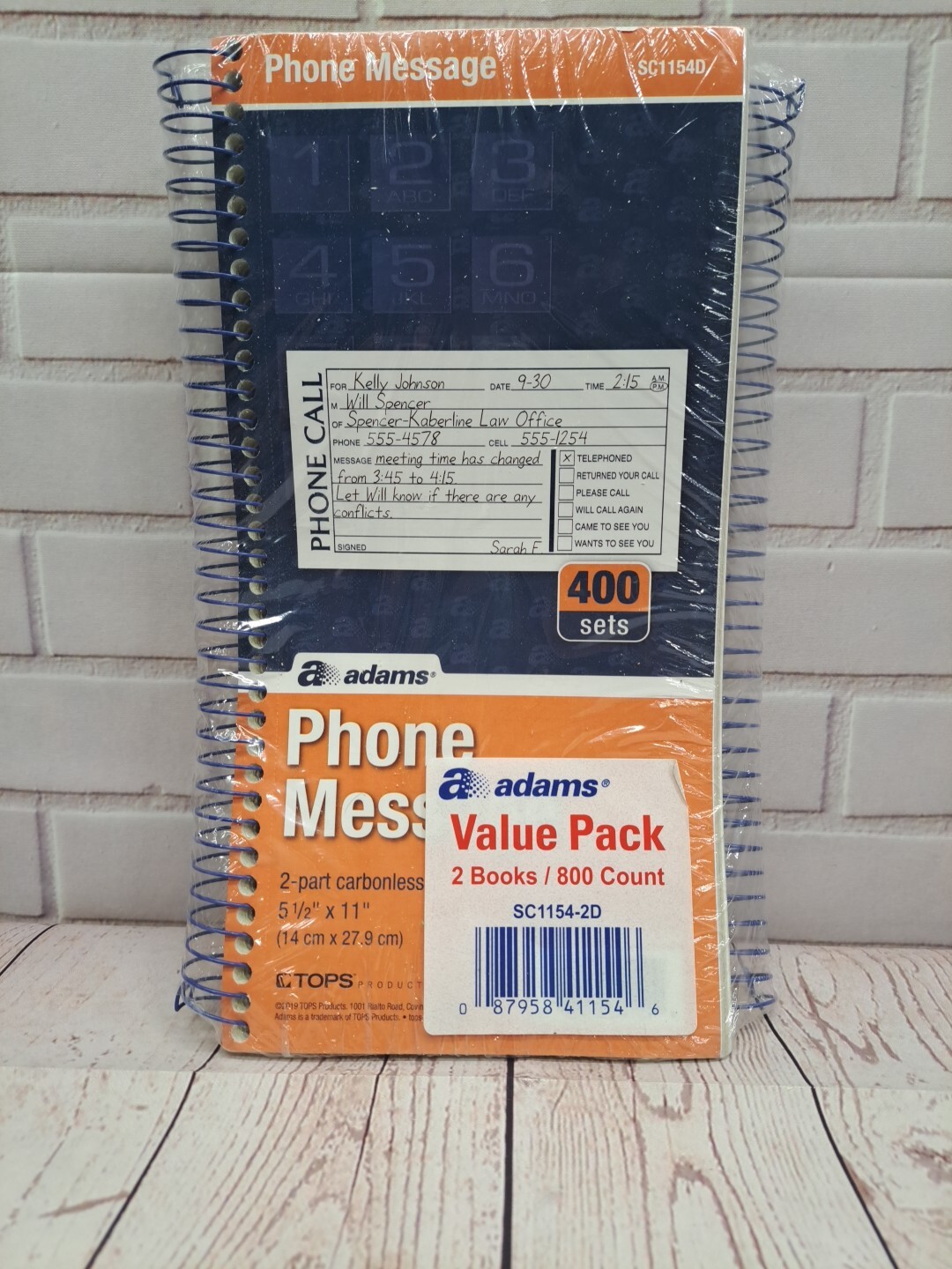 Adams Phone Message Pack Of 2 Books 800 Count Carbonless Duplicate SC1154-2D