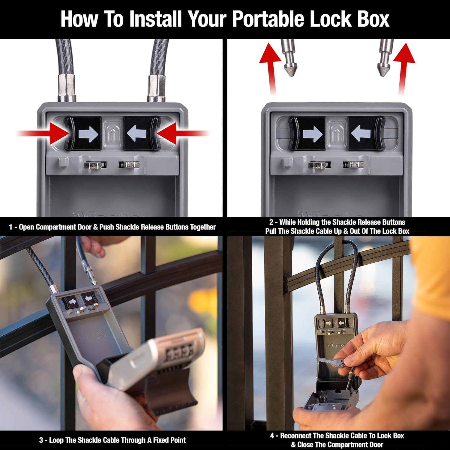 Secure High Capacity Key Lockbox with Combination Dial & Removable Cable