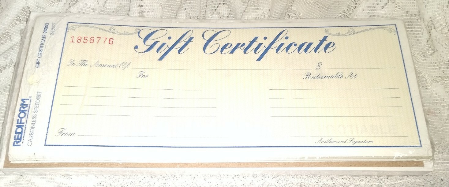 Rediform #98002 Elegant Blue & Gold Gift Certificates w/Envelopes Pack of 25