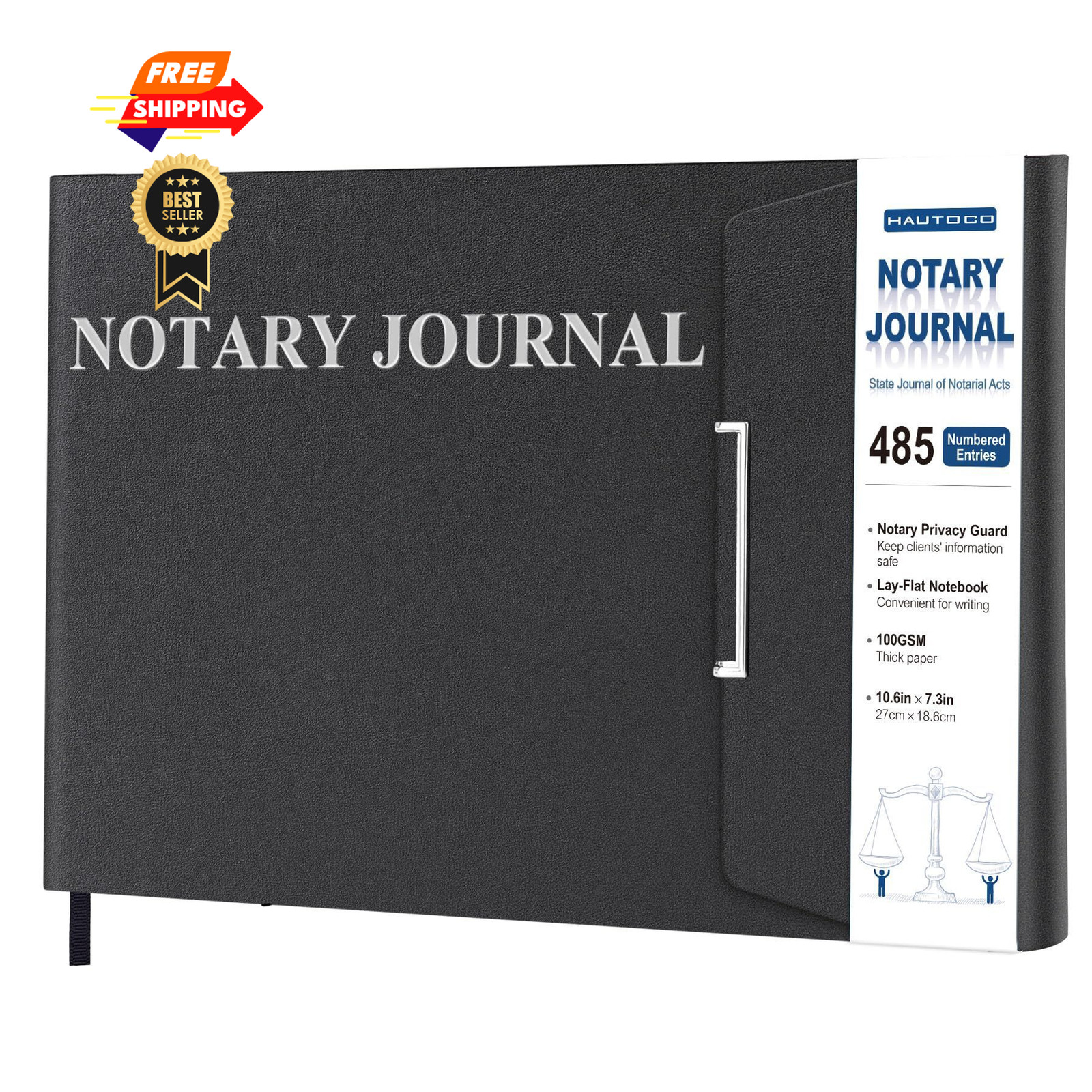 HAUTOCO Notary Journal Log Book Hardcover with 485 Record Black