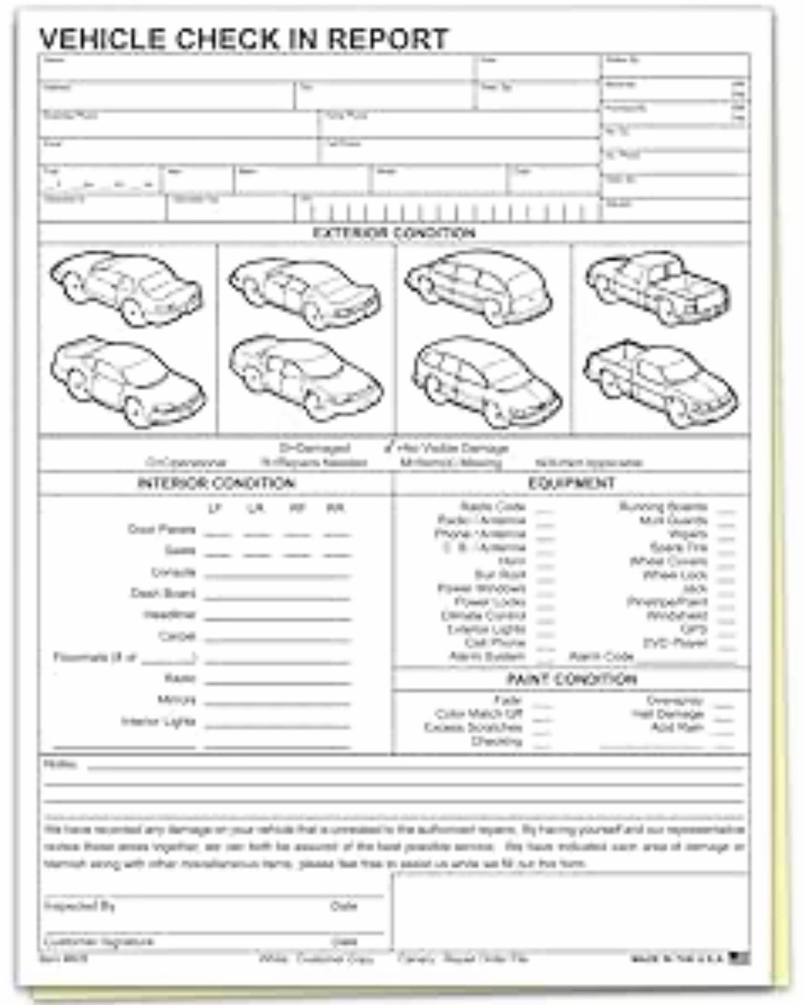 Vehicle Inspection Worksheet (Form #AVW) Car Damage Report Sheet