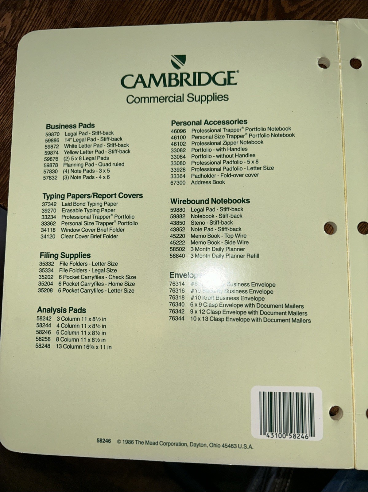 Vintage 1986 Mead Cambridge Analysis Sheets 6 Column Pad 50 Sheets New