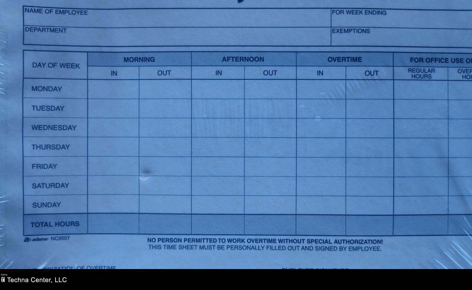 Adams Weekly Time Sheet, 9 x 5.5 Inch, 100 Carbonless Sets, 4 Packs