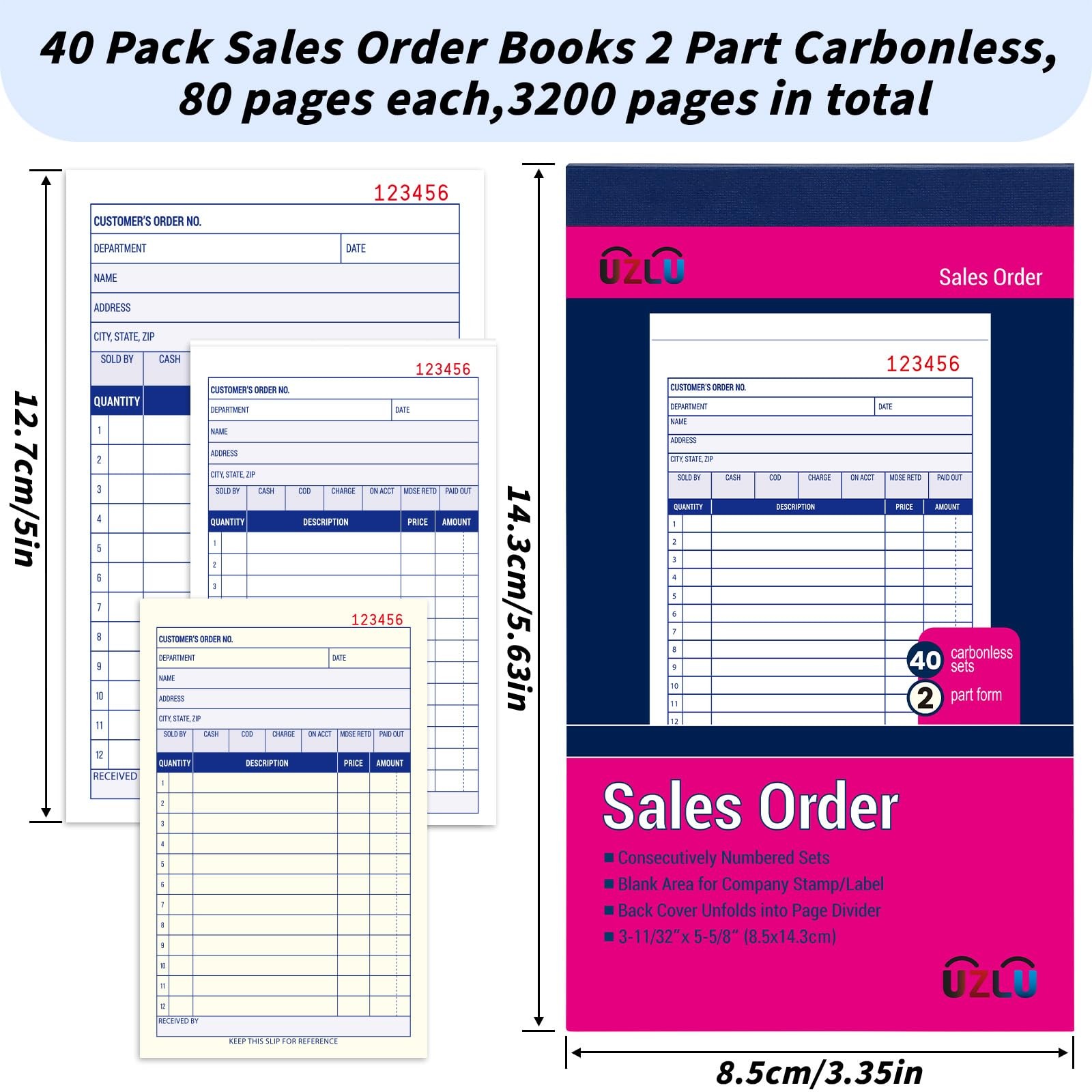 Sales Order Book 40 Pack 2-Part Carbonless White/Yellow 3-11/32×5-5/8 Inches