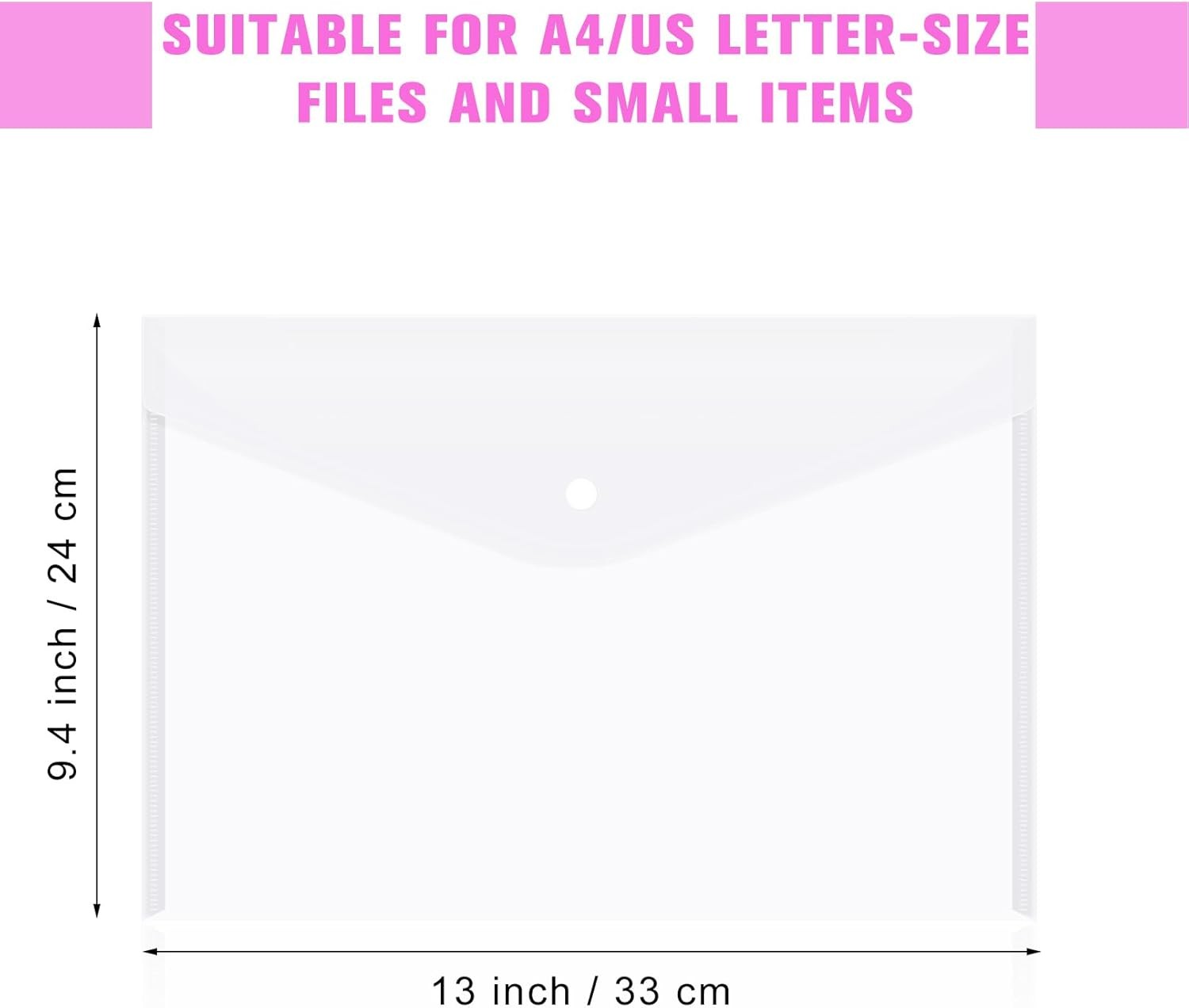 12pcs Plastic Filing Envelopes with Snap Button Closure ，Clear Document White