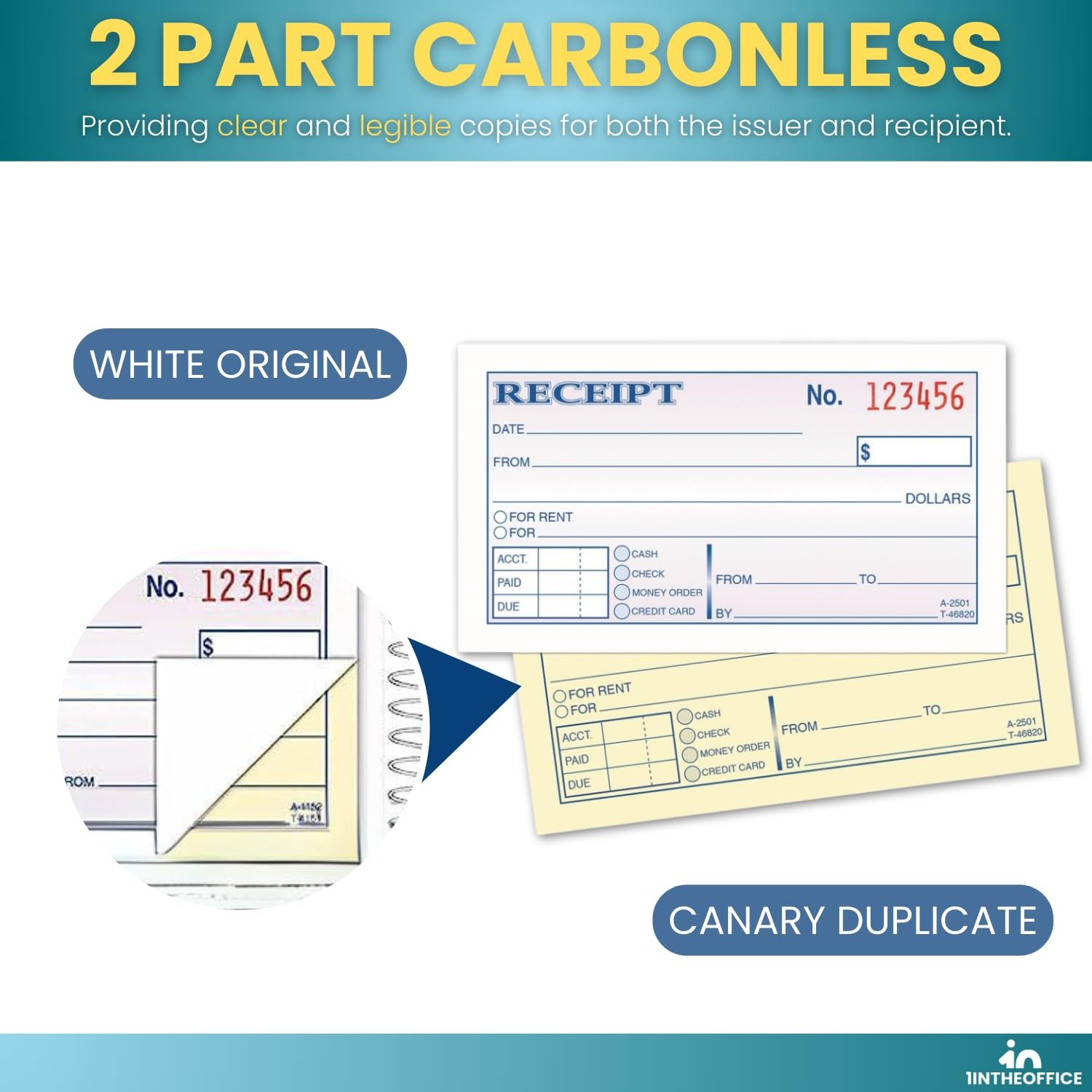 2-Part Carbonless Receipt Books 4 Pack Rent and Cash 50 Sets per Book