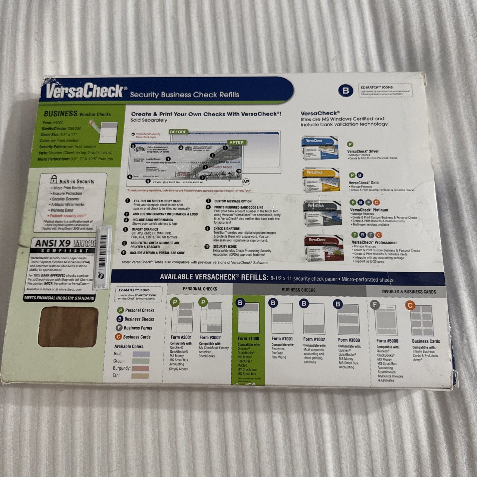 Versacheck Security Business Voucher Check Refill Form #1000