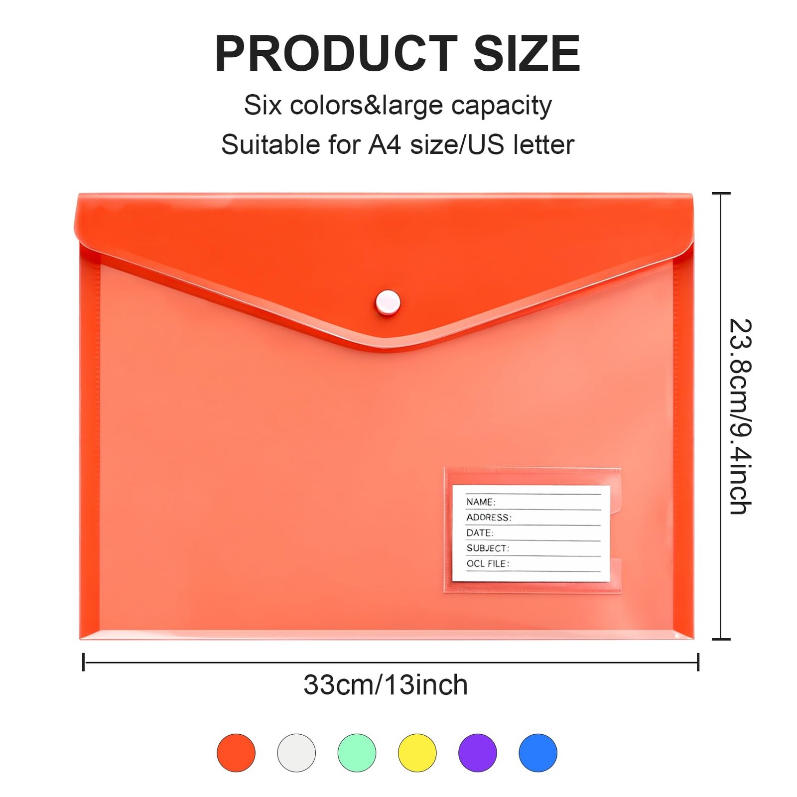 ddseexhe 30 Pack A4 Size Plastic Clear, Blue, Red, Yellow, Green, Purple