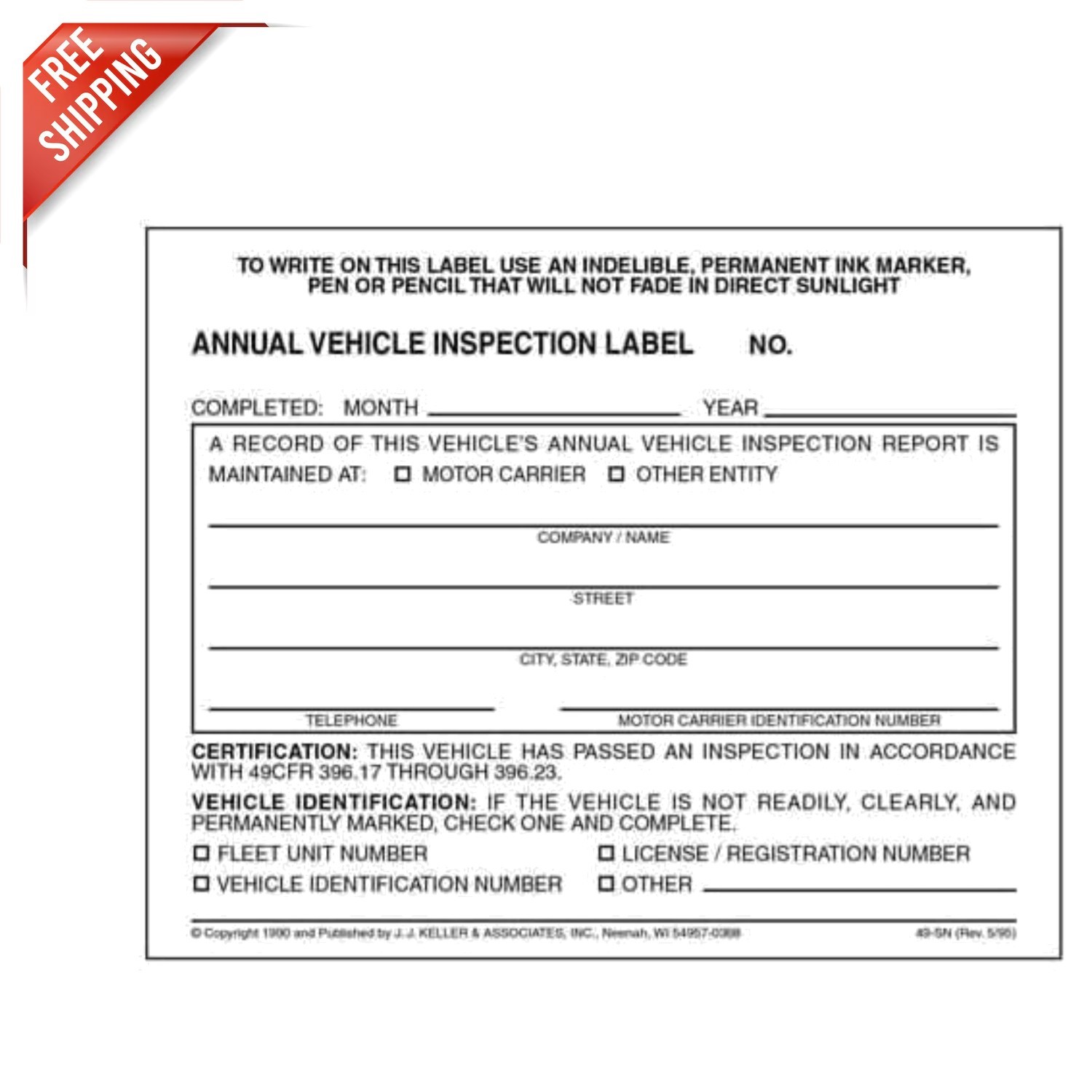 Durable 2-Ply VINYL Annual Vehicle Inspection Labels, 50-Pack for DOT Compliance
