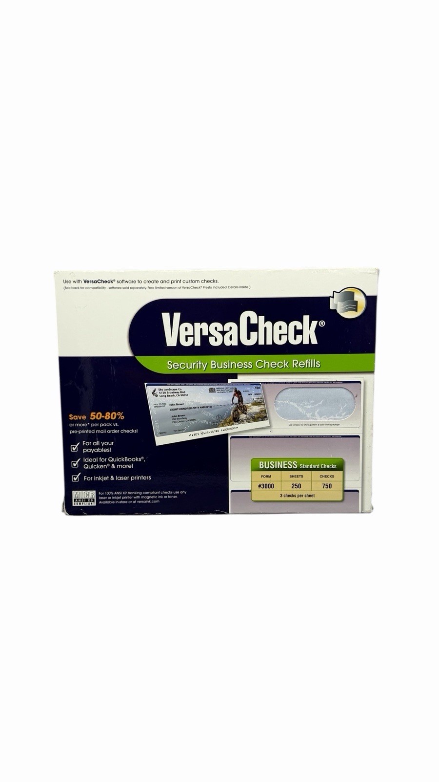 VersaCheck Secure Checks – 750 Blank Business Checks – Blue Prestige