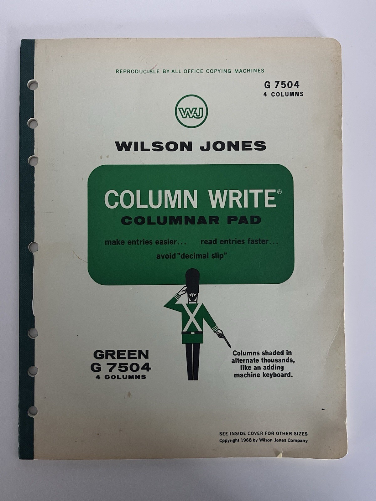 WILSON JONES Columnar Pad 1968, 50 Sheets, (Green G 7504, 4 Alt Shaded Columns)