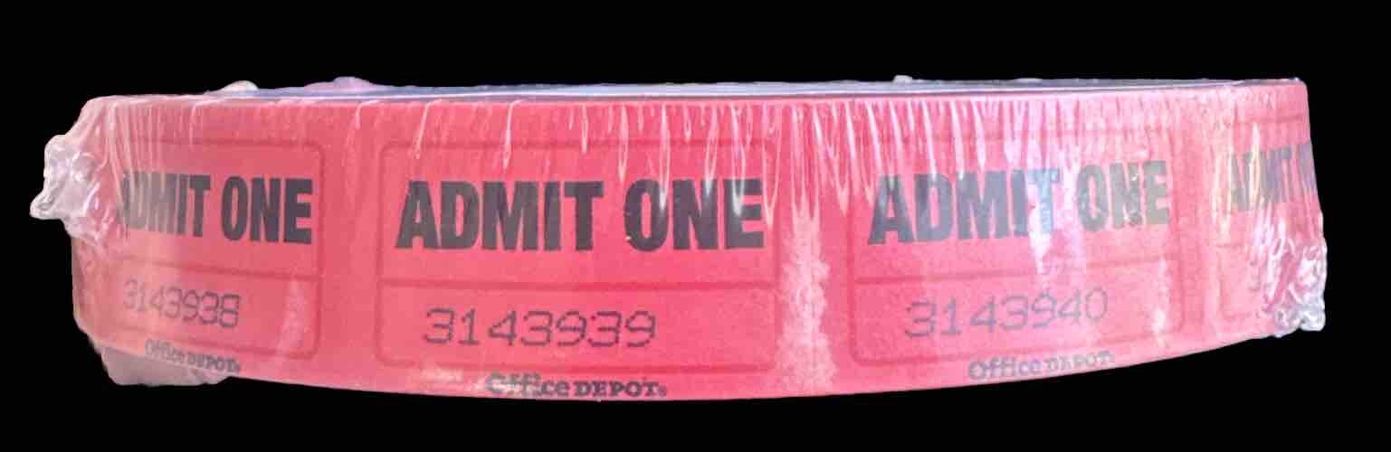 2000 Single Tickets Roll Red~Office Depot~Admit One Admission Tickets 🎟️ NEW!