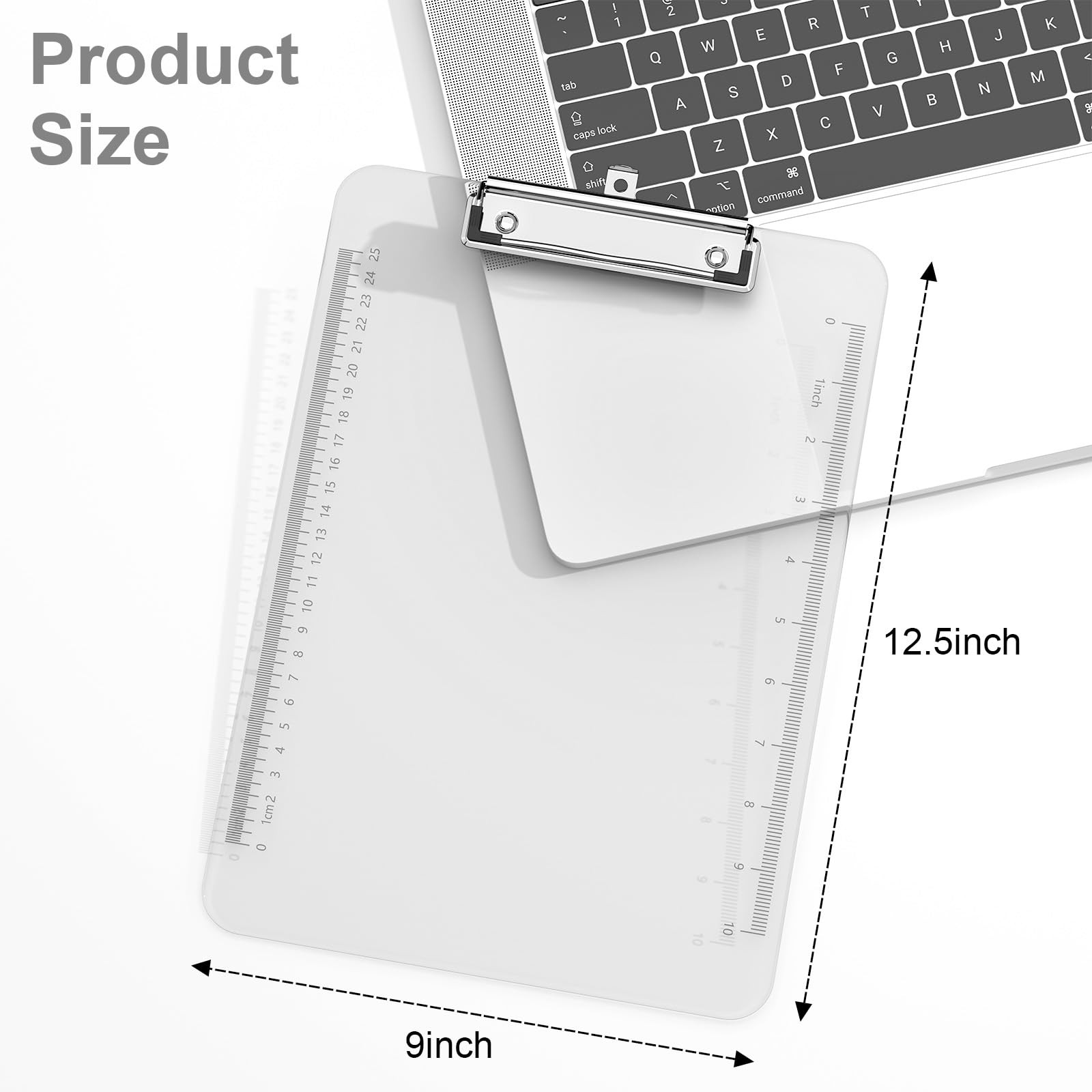 Piasoenc 2 Pack Plastic Clipboards, 8.5 x 11 Clip Board with Ruler, Clear