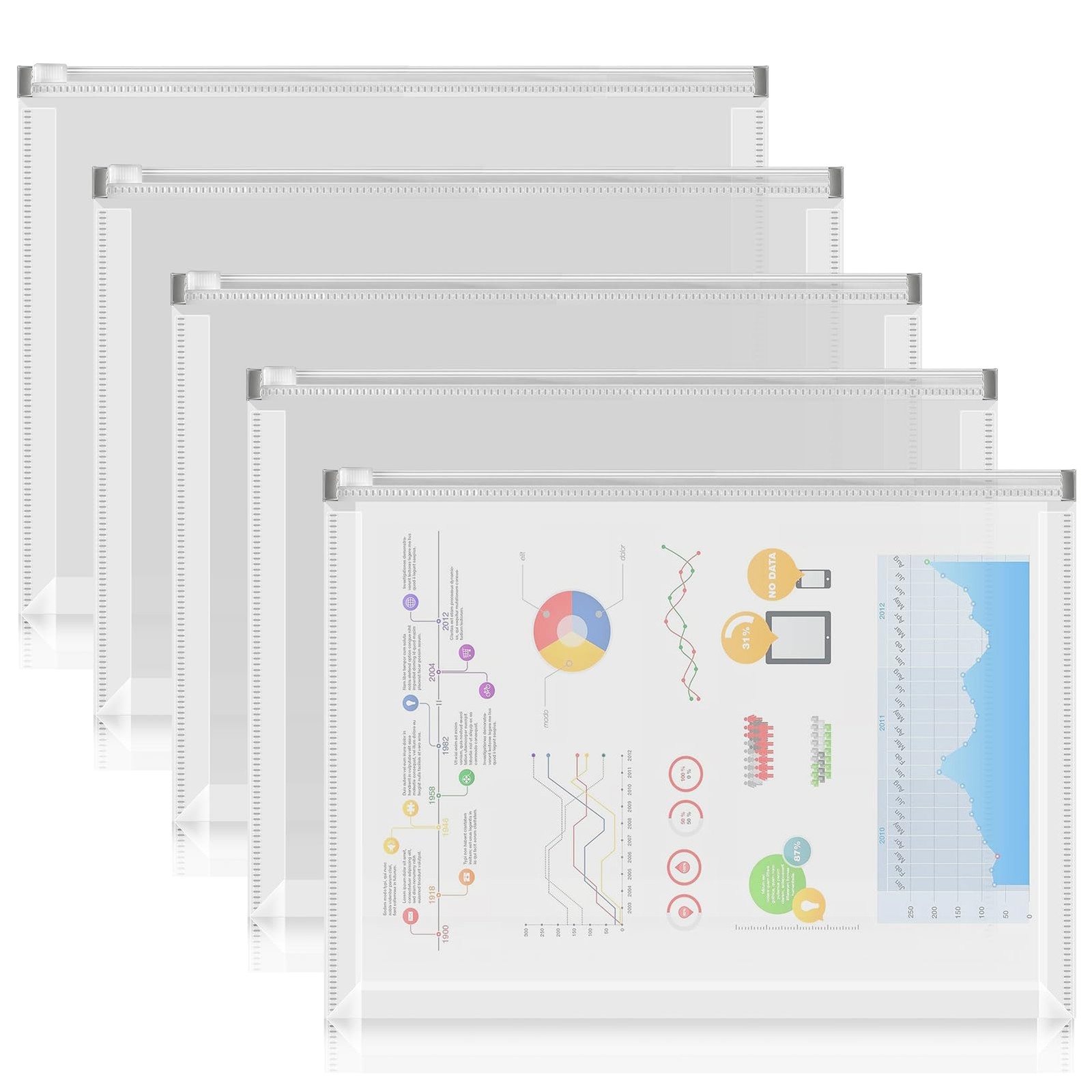 FYY 5PCS Plastic Envelopes, A4 Letter Size Poly Zip Envelopes File A4, Clear