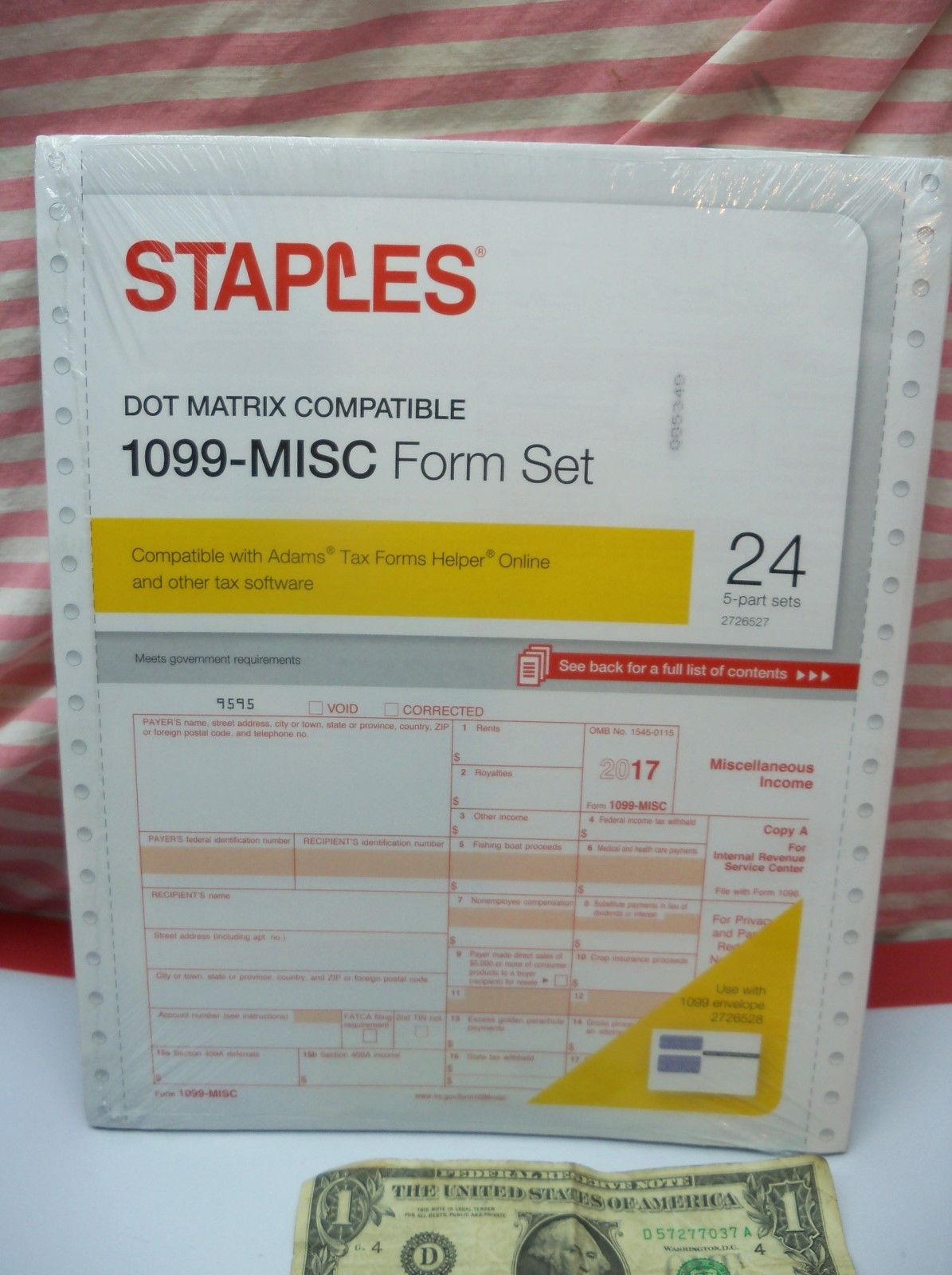 24 Ct Pack Staples 2017 Dot Matrix IRS Tax Form 1099-Misc 5-Part Form Sets USA