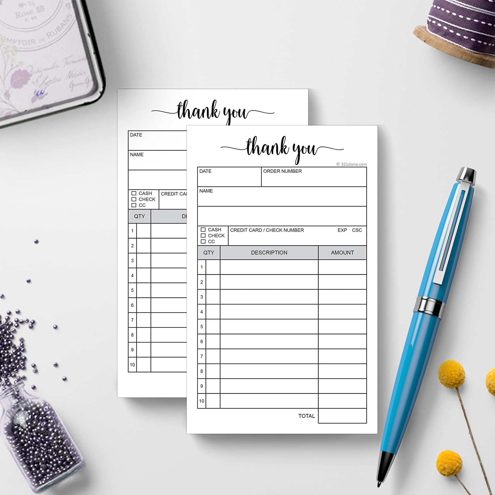 2-Pack Thank You Receipt Book 3.4×5.5 Carbonless White/Yellow