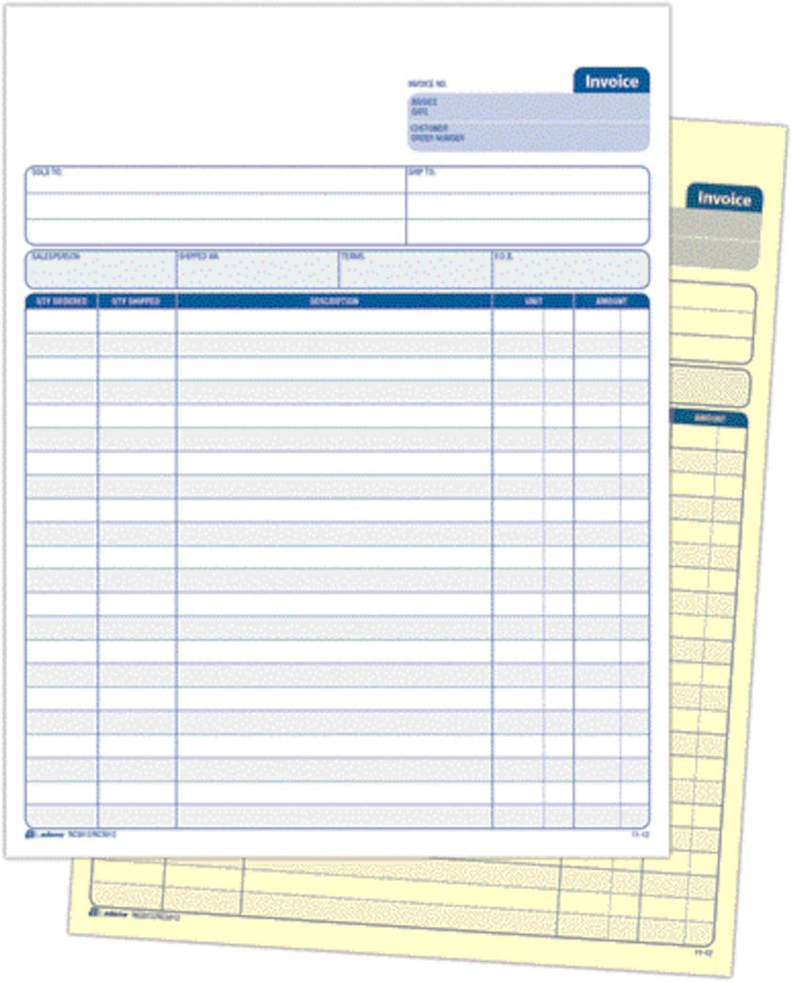Invoice Unit Set, 8.5 X 11.44 Inch, 2-Part, Carbonless, 100-Pack, White and Cana