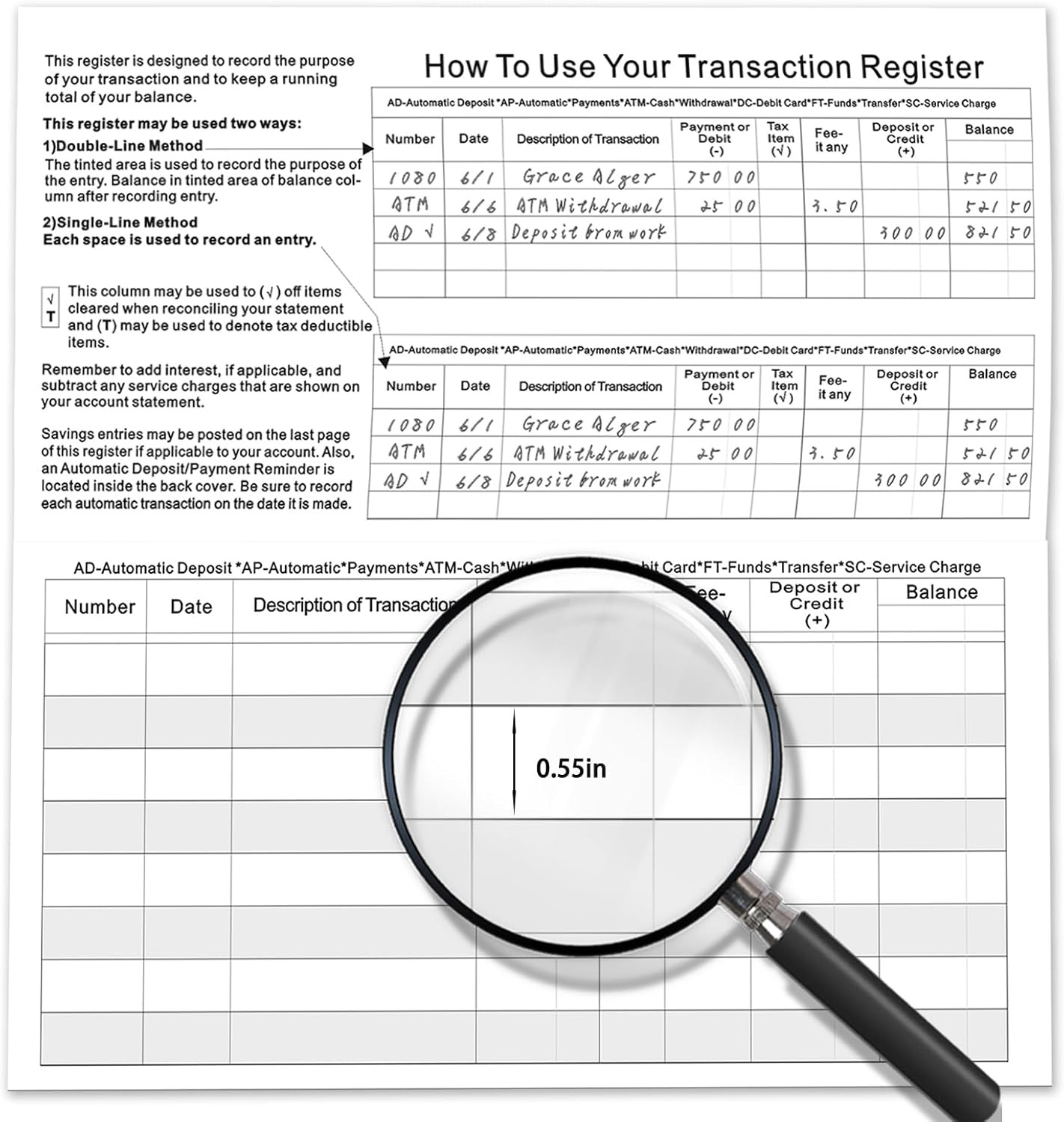 20 Pack Checkbook Register, Check Registers for Personal Checkbook, 6″ × 3″