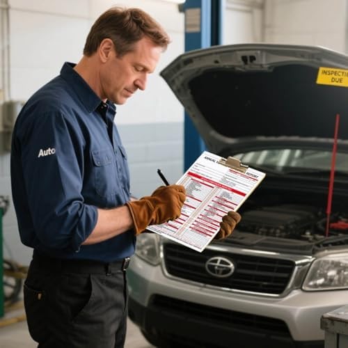 20-Pack Annual Vehicle Inspection Report Forms with Red FMCSA Aluminum Labels, 3
