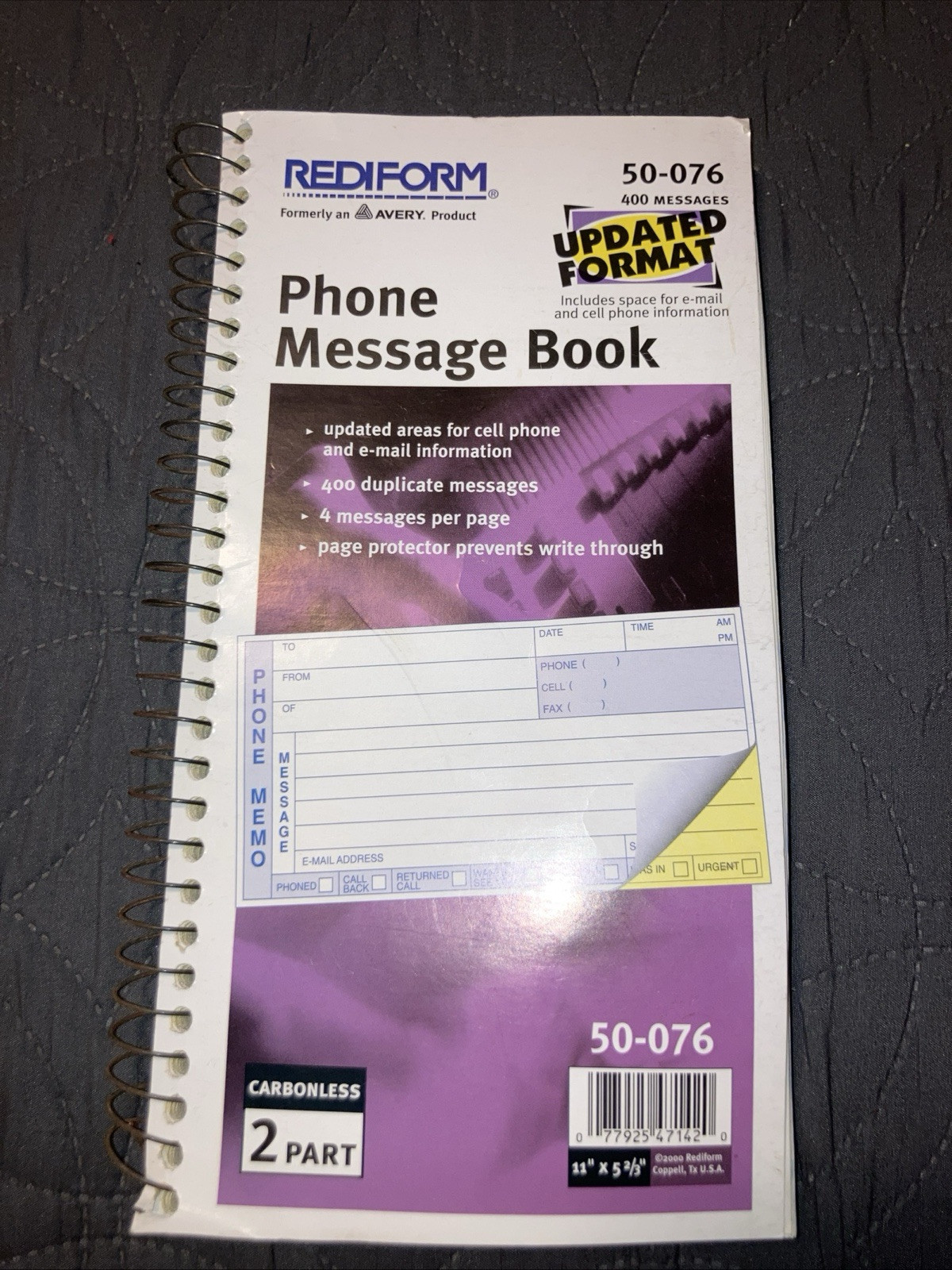 Rediform 50-076 Phone Message Book – approx. 400 Messages 11″ X 5-2/3″