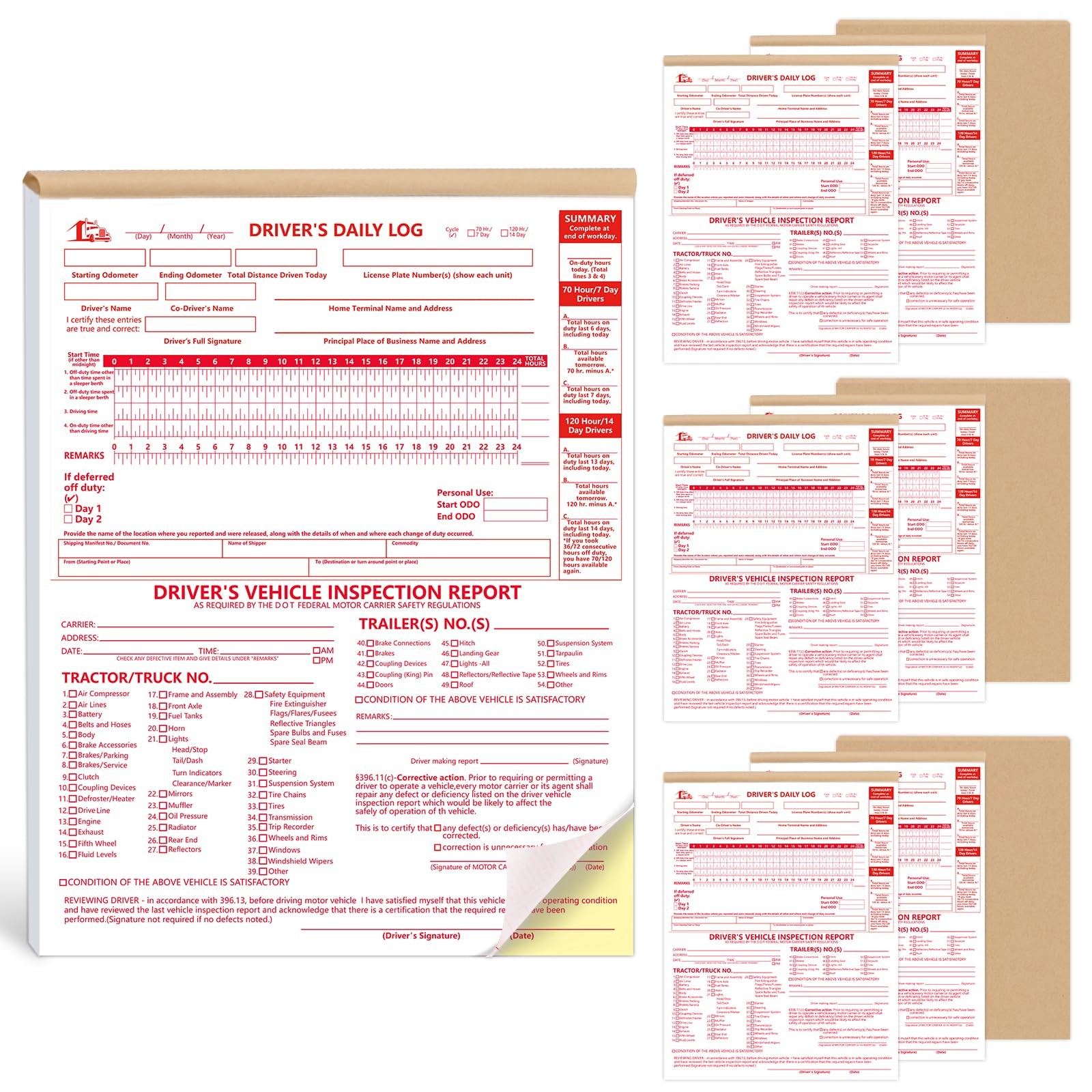 10 Pcs 8.5x11inch 2-in-1 Driver Log Books for Truckers Dot Book Driver…