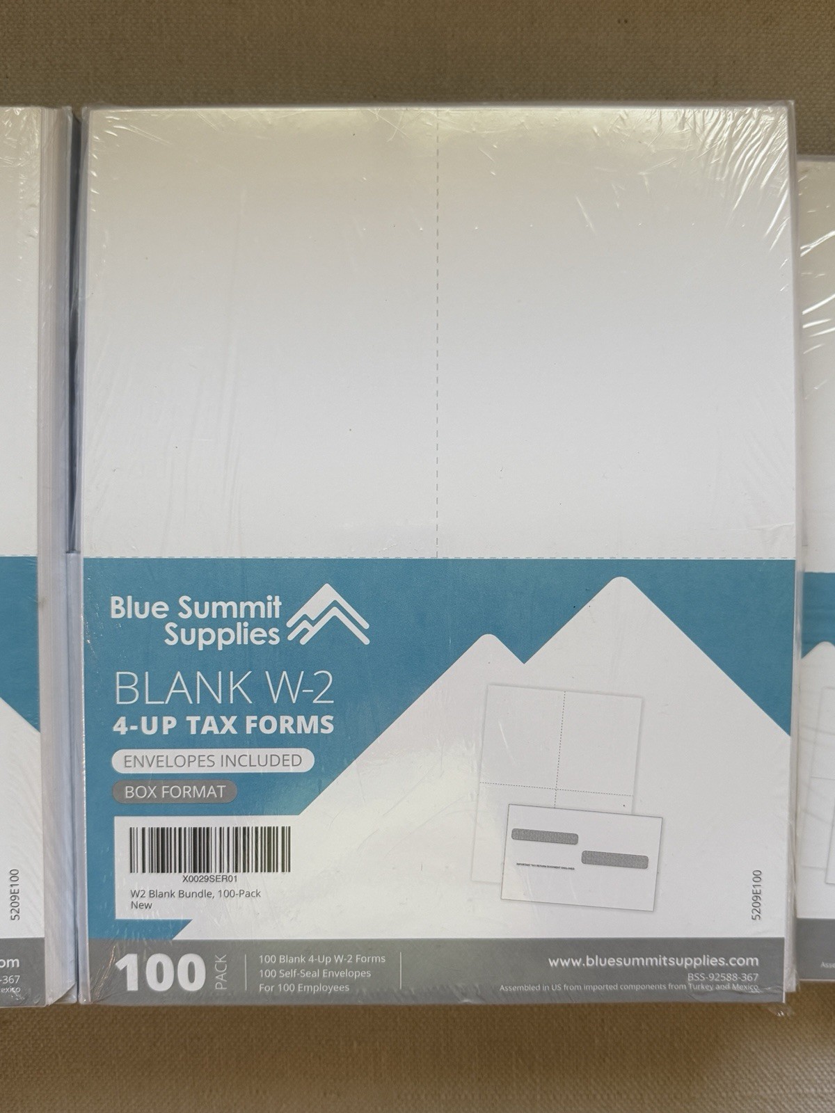 Blue Summit Supplies Blank W2 4-Up Tax Forms w/Envelopes 100 Employee 5 Packages