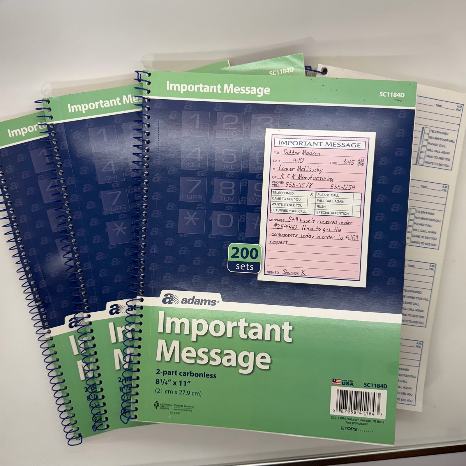 Lot 4 Spiral Bound Phone Message Book Pads Carbonless Duplicate 3 New I Opened