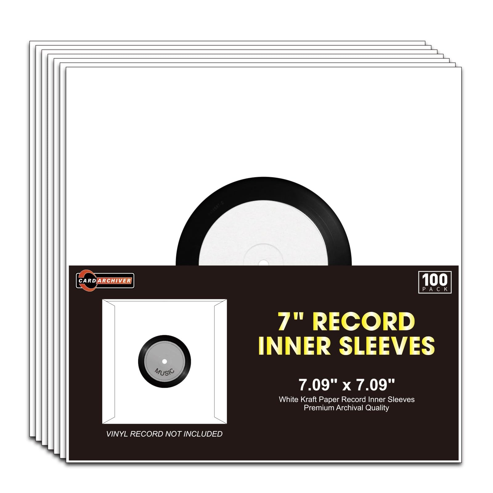 100PCS 7-Inch Vinyl Record Inner Sleeves, Premium White Paper