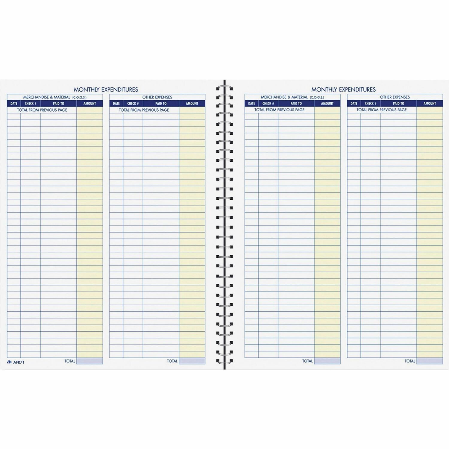 Adams Monthly Bookkeeping Record – Spiral Bound – White – 1each (AFR71)