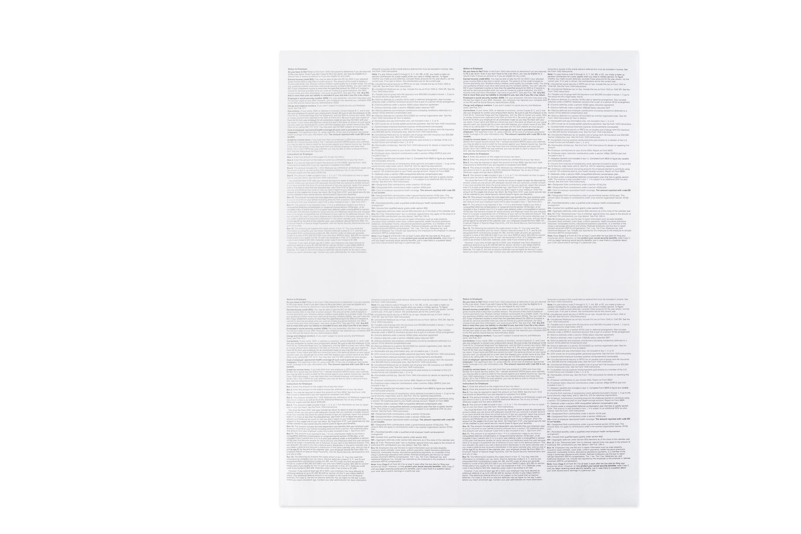 Blank W2 4 Up Tax Forms 2025, Set for 50 Employees, Instructions in Back 50