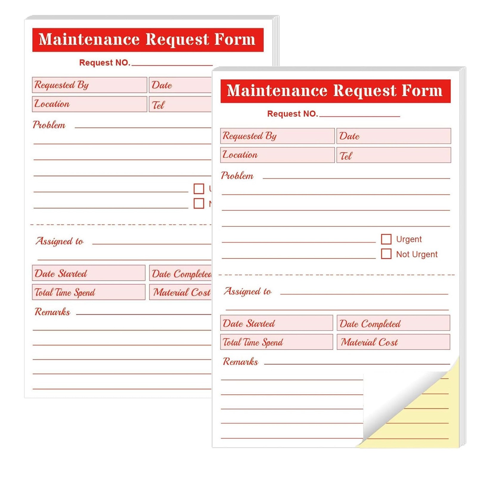 Maintenance Request Book Forms – 5.5 x 8.5 Inch 2 Part x inch, Red