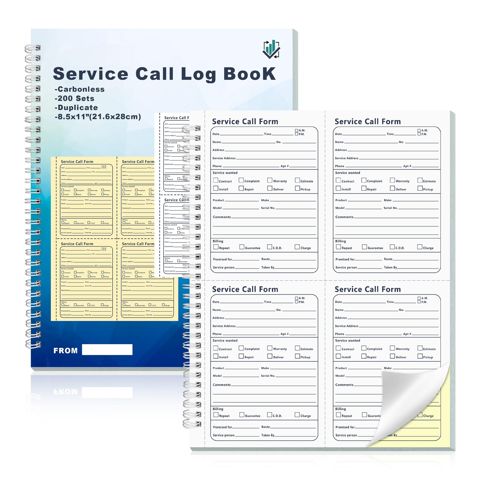 2 PCS 400 Sets Service Call Correspondence Forms Book Carbonless 8.5×11 Inch