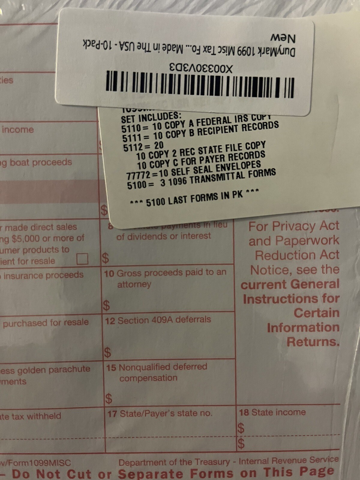 DuryMark 1099 Misc Tax Forms 2023 with Envelopes, 4 Part Tax Forms Kit for 10…