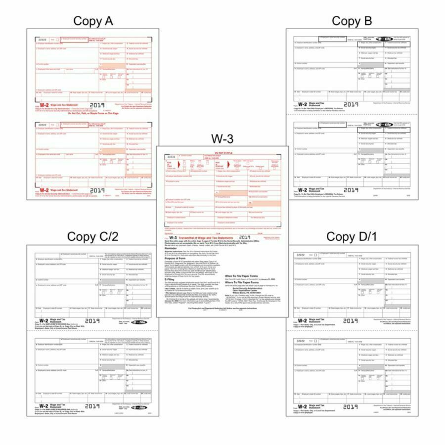 Office Depot W-2 Tax Forms w Envelopes 2019 6-Part 8-1/2″ x 11″ 10-PK Staples W2