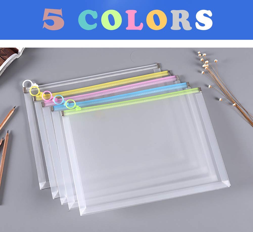 5Packs Clear Plastic Zip Envelopes 9 3/4 x 13 Letter File Document Paper 5pcs