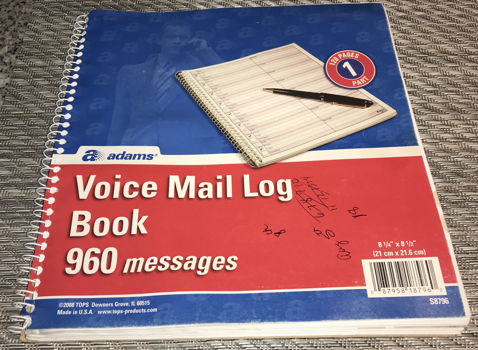 Adams Voice Mail Log Book 960 Messages 8 1/4” X 8 1/2” #S8796