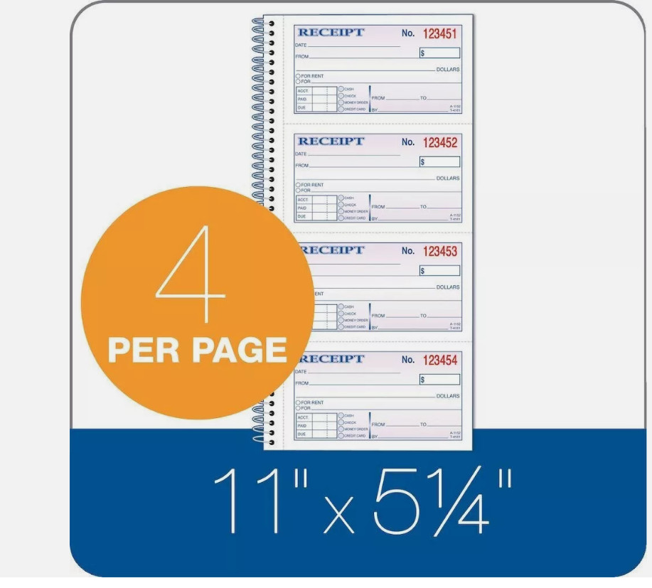 Adams Spiral Money Rent Receipt Books, 2 Part, 5-1/4″ x 11″, 5 Pack (1000 Forms)