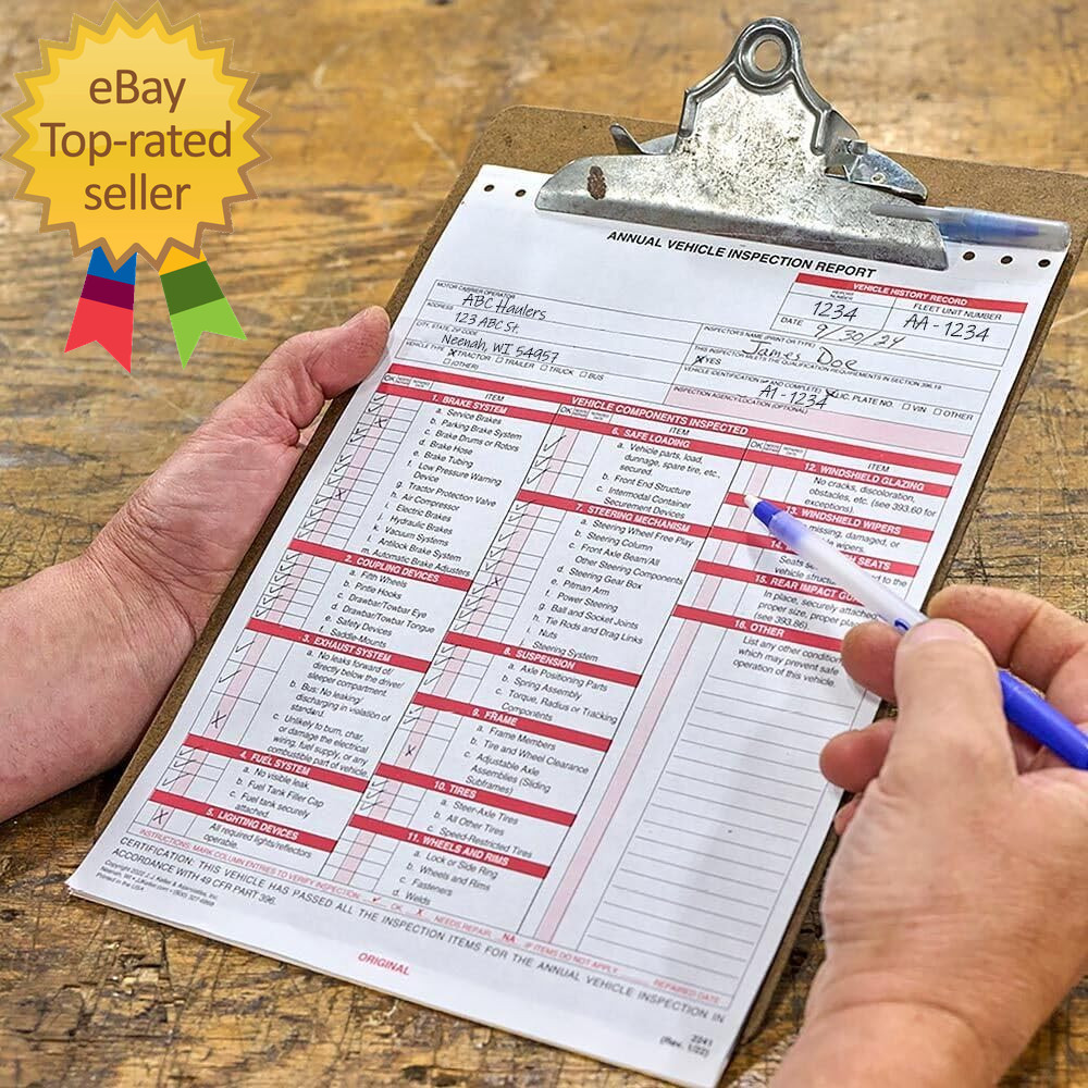 10-Pack Annual Vehicle Inspection Report Form & Red FMCSA Label Aluminum