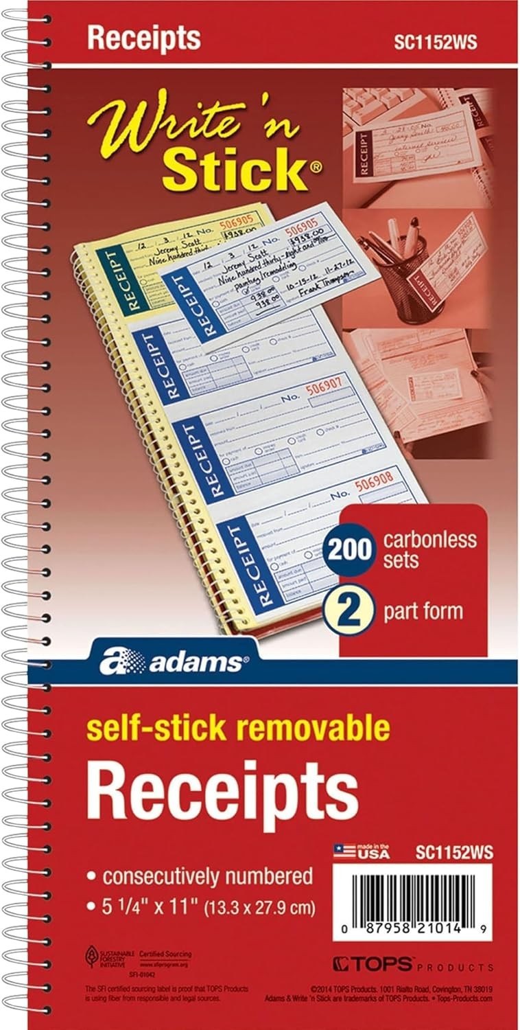 2-Part Carbonless Receipt Book with Peel & Stick Functionality – 5-1/4″ x 11″