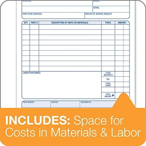 Adams Job Work Order Book, 3-Part Carbonless, White/Canary/White, 5-9/16 x 8-7/1