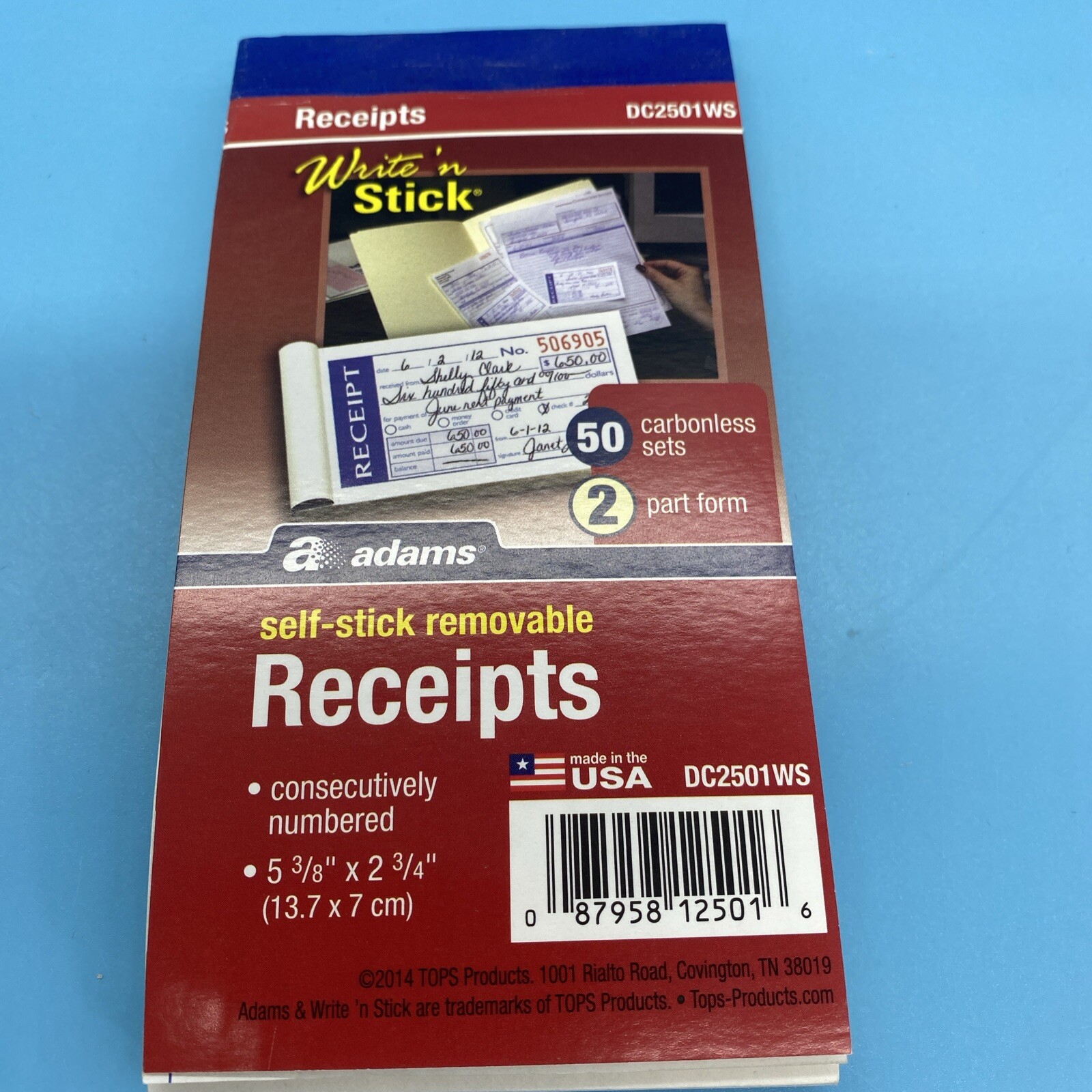 Adams Receipts Book Tape Bound 2-Part Form 5-3/8″ x 2-3/4″ 50 Carbonless Sets