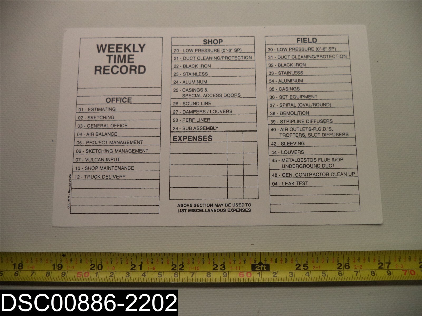 QTY=350: Weekly Time Record Double Sided Sheets(Office, Shop, ETC)
