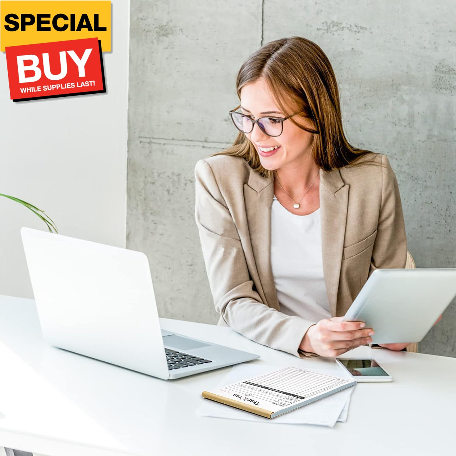 Receipt Book with Cardboard 2-Part Carbonless, Order Forms for Small Business