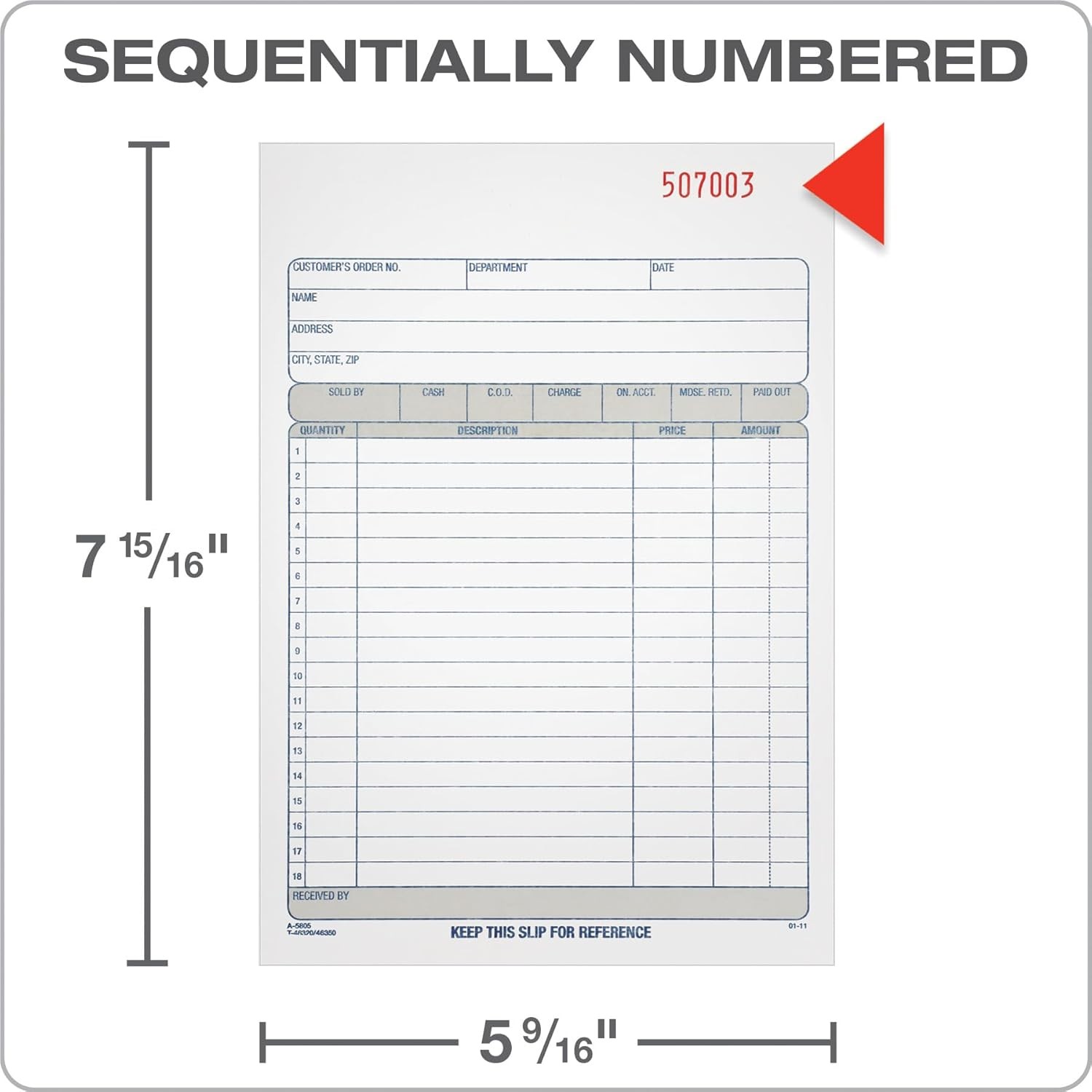 Adams Sales Order Book, 3-Part 1 Count (Pack of 1), White/Canary/Pink