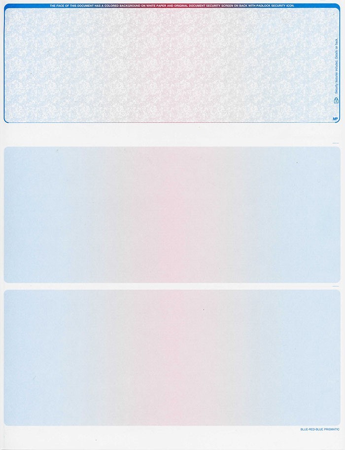 Blank Check Paper Stock-Check On Top-Versa Check-Prismatic BlueRedBlue-Count/500