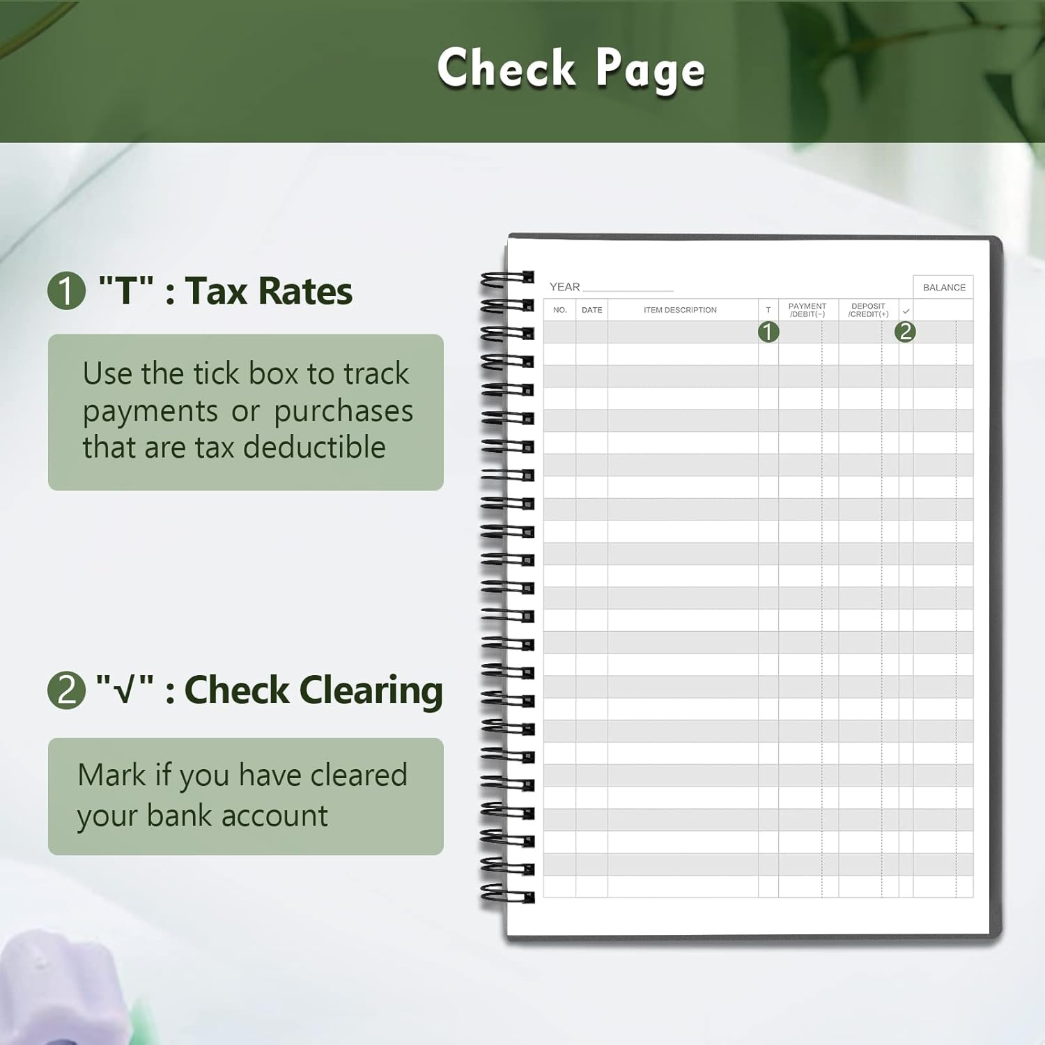 Check Registers for Personal Checkbook, Spiral Large Check Register Book, Budget
