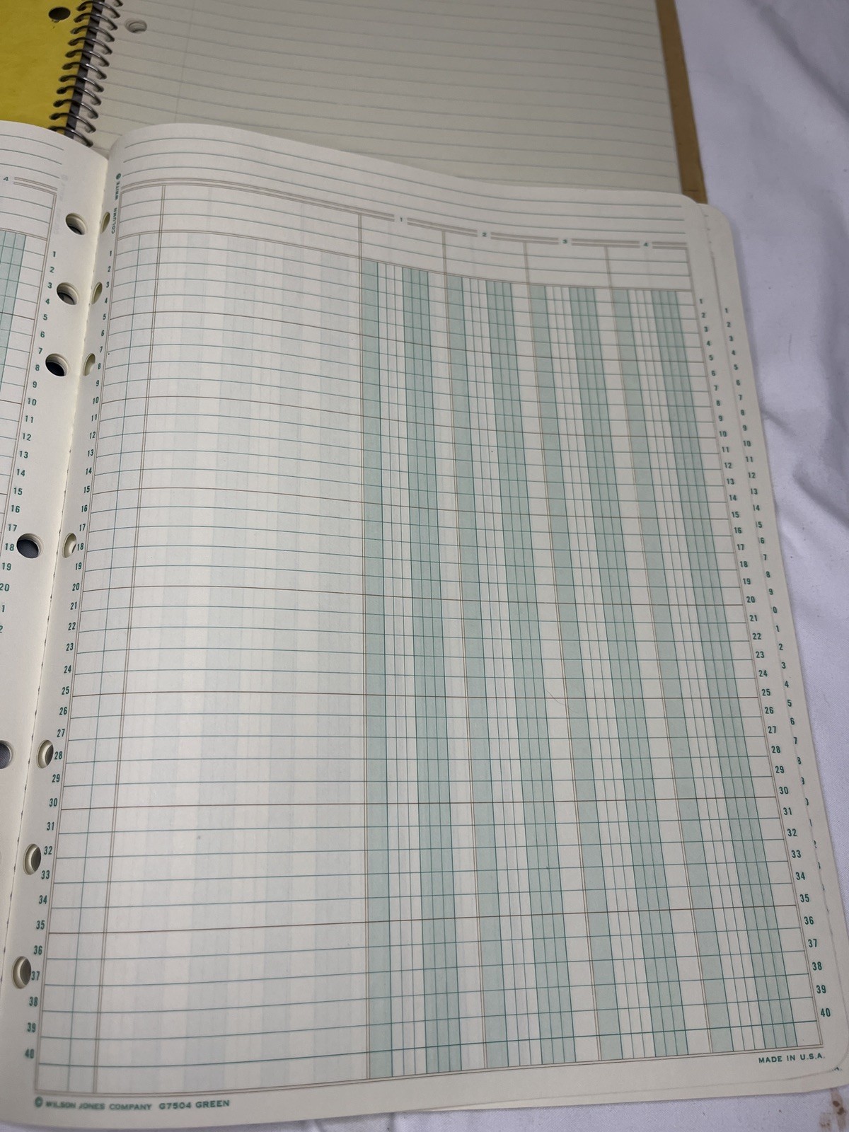 Wilson Jones G7504 Column Write Columnar Pad Green 50 Sheets and Yellow notebook