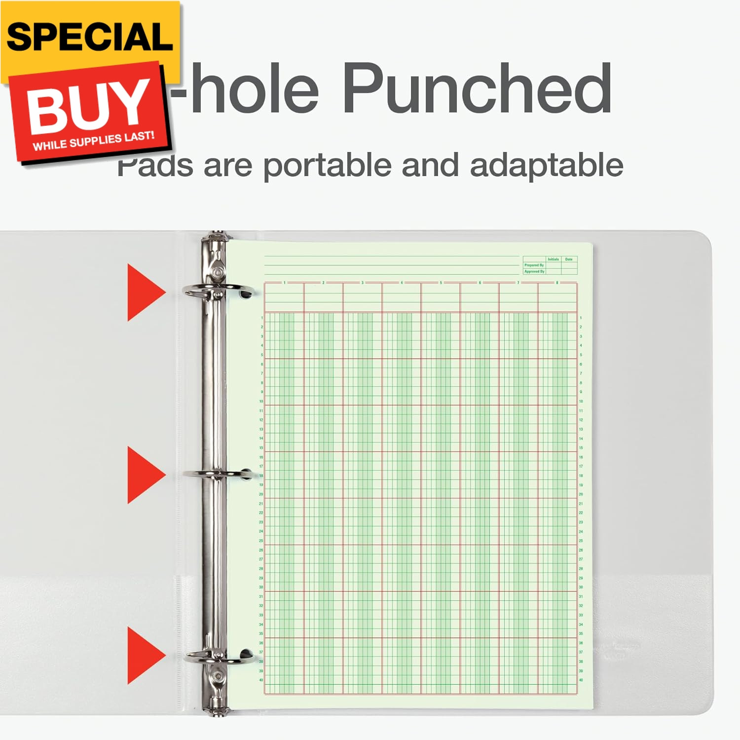 Columnar Analysis Pad, 8 Column Ledger, 8.5″ x 11″, 100 Pages (50 Sheets), Green