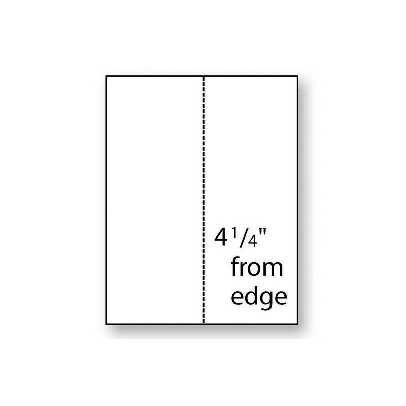 8-1/2” x 11″ Laser Cut Sheet, 20# White Stock, 1 Vertical Perforation 4-1/4″