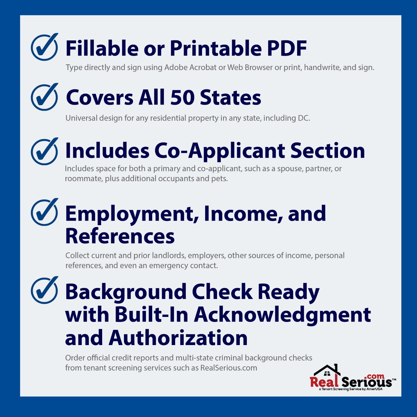 Rental Application – Rental Form for Landlords to Screen Tenant | PDF or US Mail
